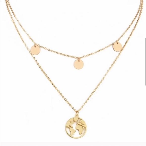 Gold Earth World Layered Disc Trendy Necklace - Picture 2 of 4